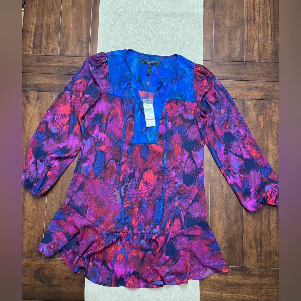 ❤️ BCBGMAXAZRIA vintage cocktail Vibrant Multicolor Long Sleeve Dress